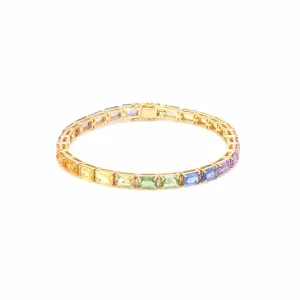 14K & 18K Gold Rainbow Tennis Bracelet, East West