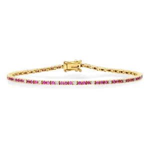 14K Gold Pink Sapphire and Diamond Tennis Bracelet 4-Prong Setting