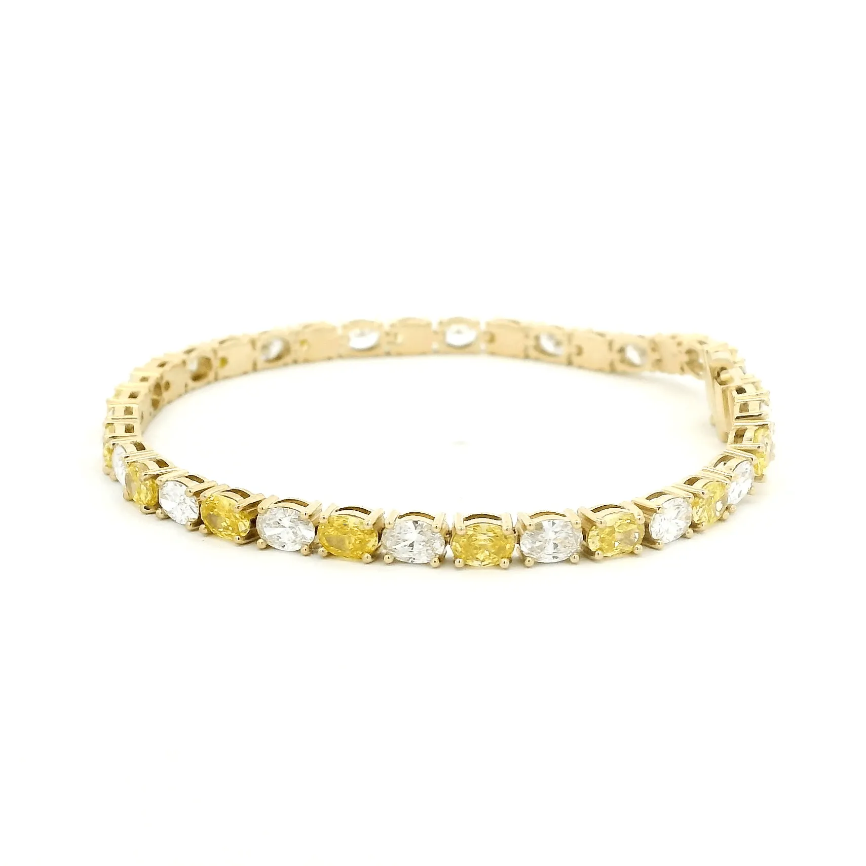 14K or 18K Gold East West Yellow and White Oval Diamond 8.76 carats Tennis Bracelet, Lab Grown