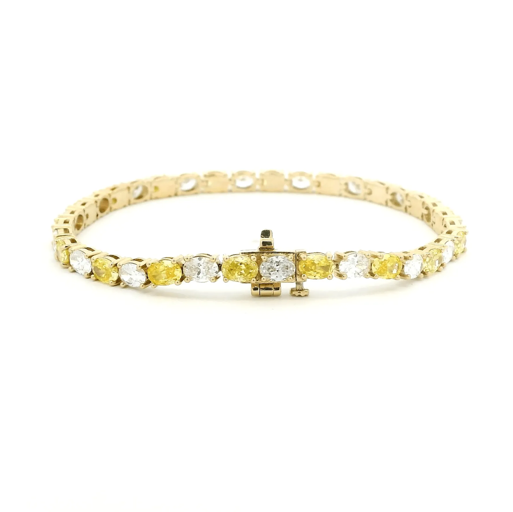 14K or 18K Gold East West Yellow and White Oval Diamond 8.76 carats Tennis Bracelet, Lab Grown