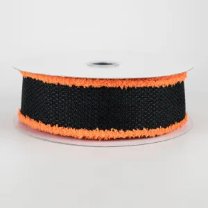 1.5" Faux Burlap Fuzzy Edge Ribbon: Black & Orange (10 Yards)