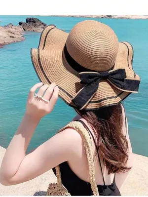 1pc Multicolor Women's Sun Hat For Summer, Travel.Beach,Vacation With Wide Brim & Uv Protection;Classic, Stylish, Personality Trend 2024 New ModelFor Traveling, Hiking, & Outdoor Activities Boho Bow