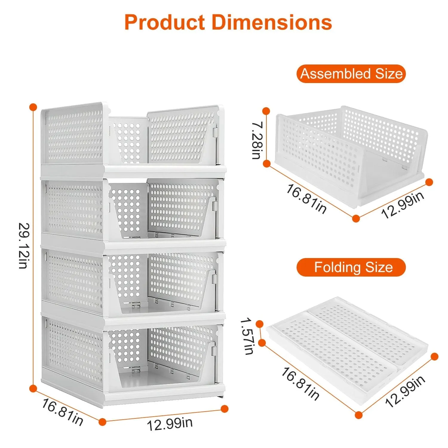 4-Packs: Plastic Storage Box Closet Organizer Foldable Storage with Slide Rail Push-Pull