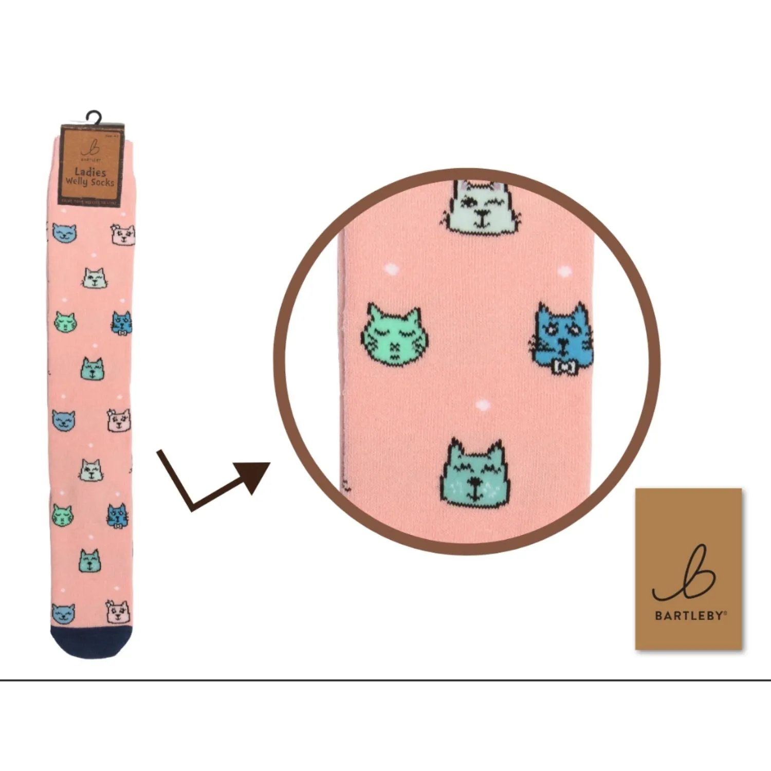 Bartleby 4-7 Pink Cartoon Cats Women's Welly Sock