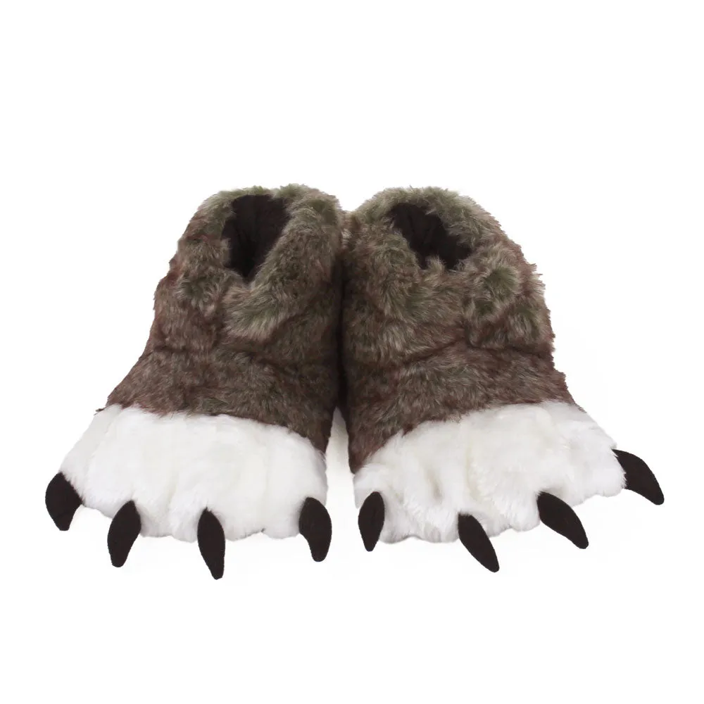 Brown Wolf Paw Slippers