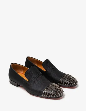 Christian Louboutin Navy Spooky Flat Jacquard Gaufrette Black Loafers