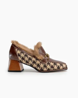 (Clean Up - US 6.5) Classic Houndstooth Chunky Heel Chainlink Loafers