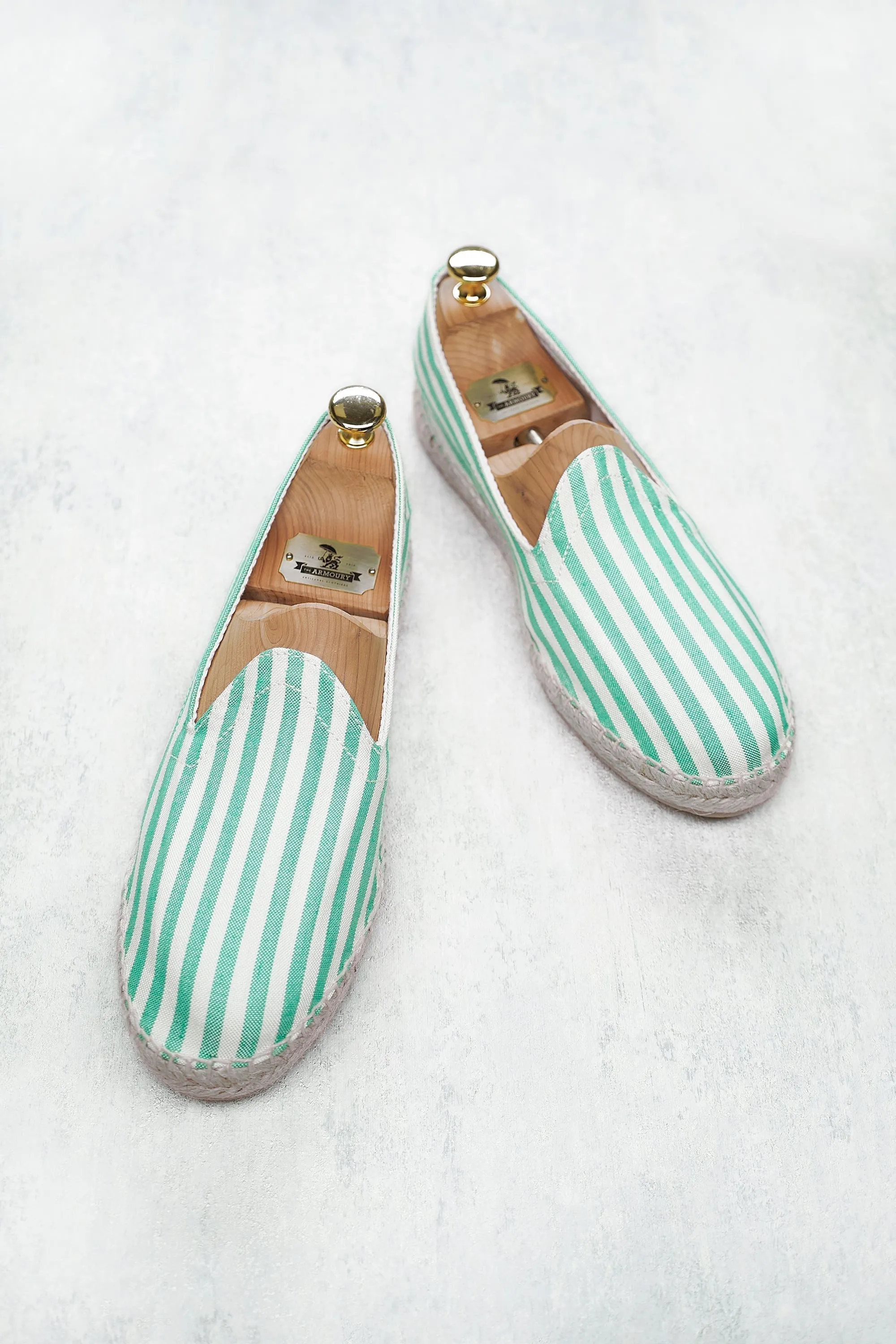 Drake's Green and White Stripe Canvas Espadrilles