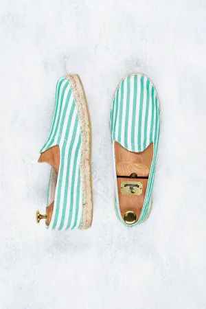 Drake's Green and White Stripe Canvas Espadrilles