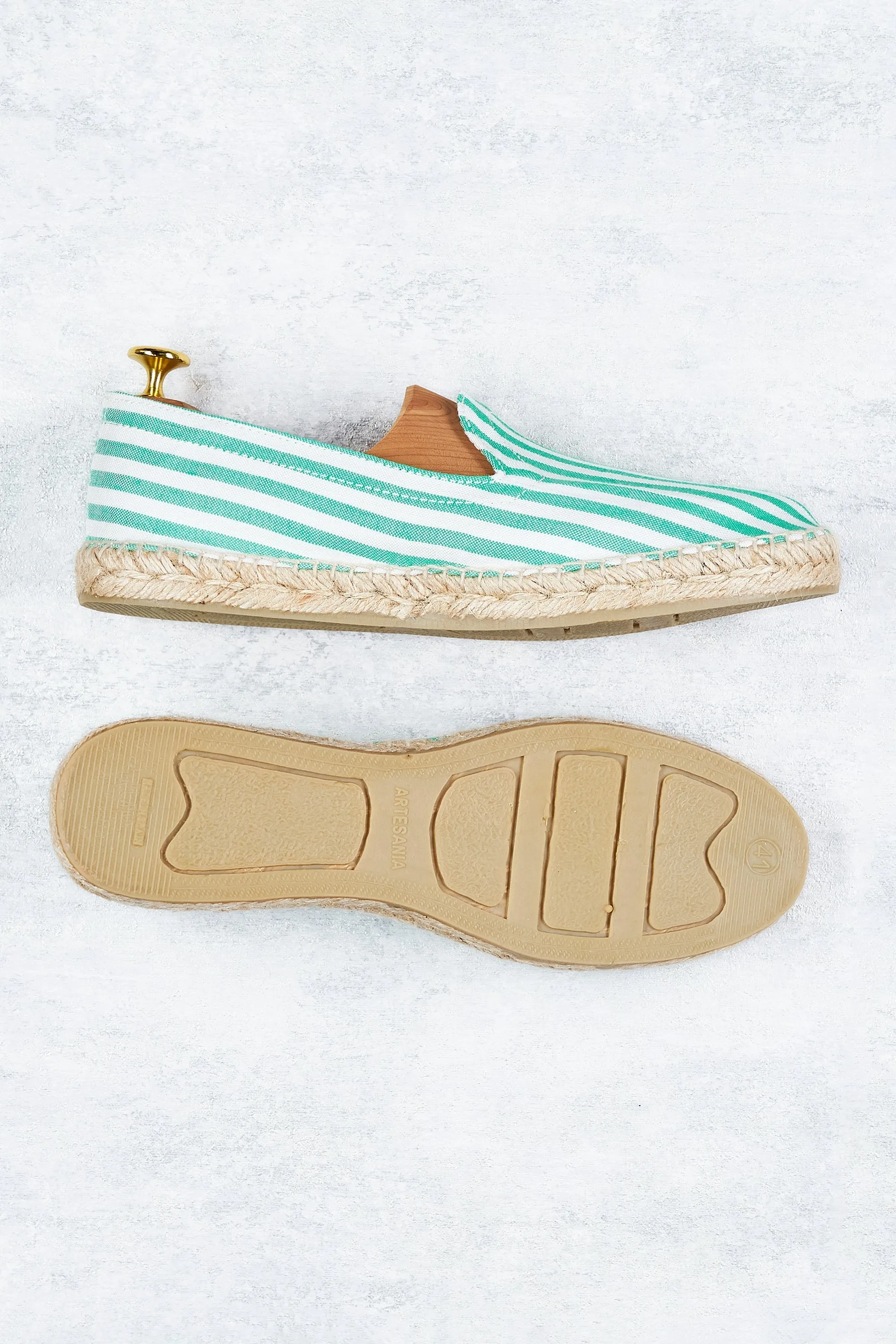 Drake's Green and White Stripe Canvas Espadrilles