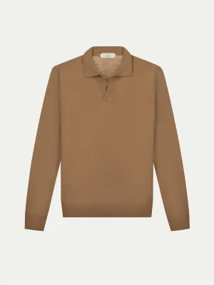 Extrafine Merino Buttonless Polo Caramel