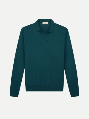 Extrafine Merino Buttonless Polo Forest Green