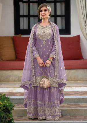 Festive Trendy Lavender Heavy Silk Sharara Suit