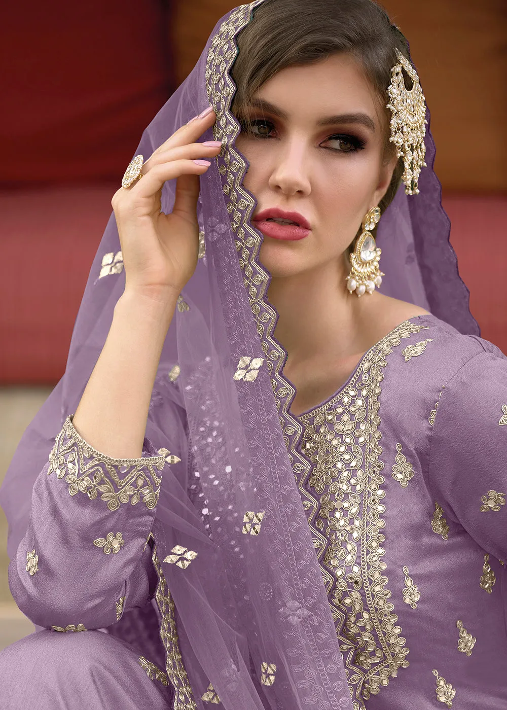 Festive Trendy Lavender Heavy Silk Sharara Suit