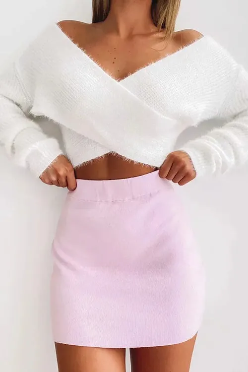 Fuzzy Cross Crop Sweater