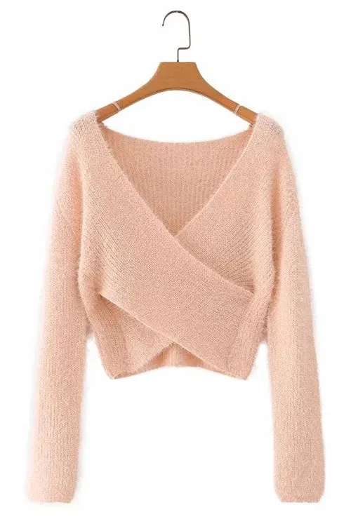 Fuzzy Cross Crop Sweater