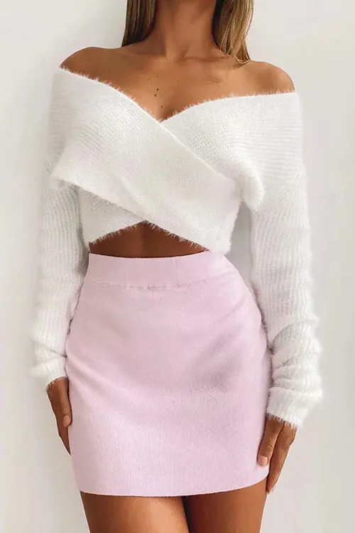 Fuzzy Cross Crop Sweater