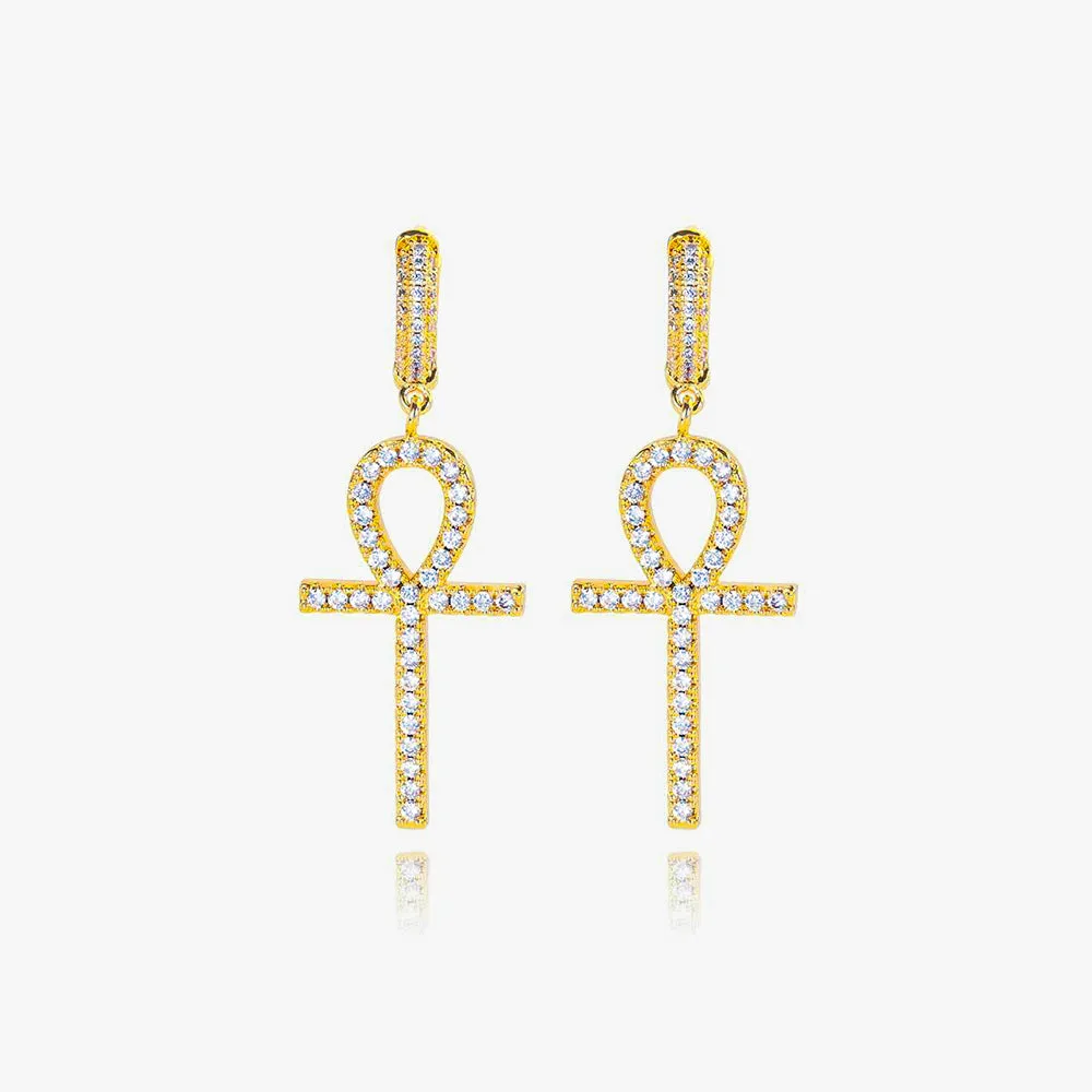 Iced Ankh Hoop Earrings