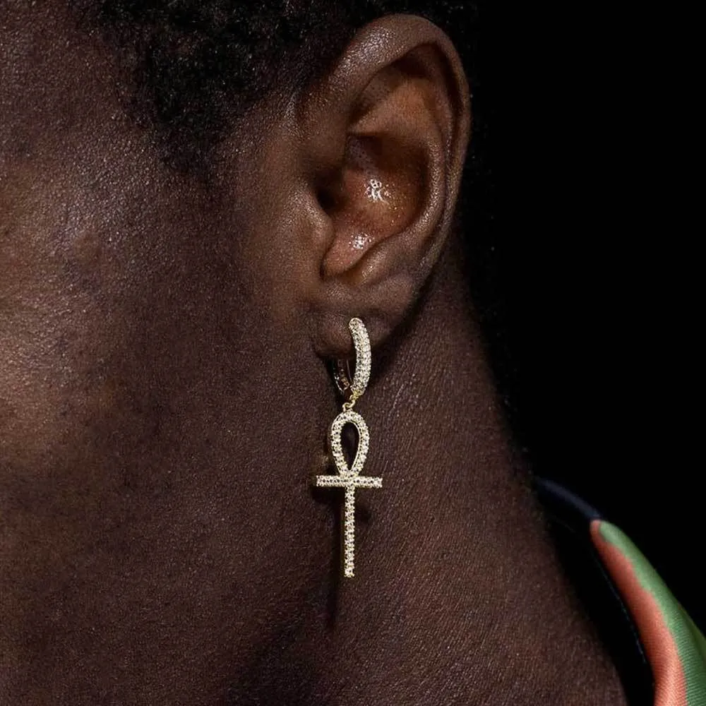 Iced Ankh Hoop Earrings