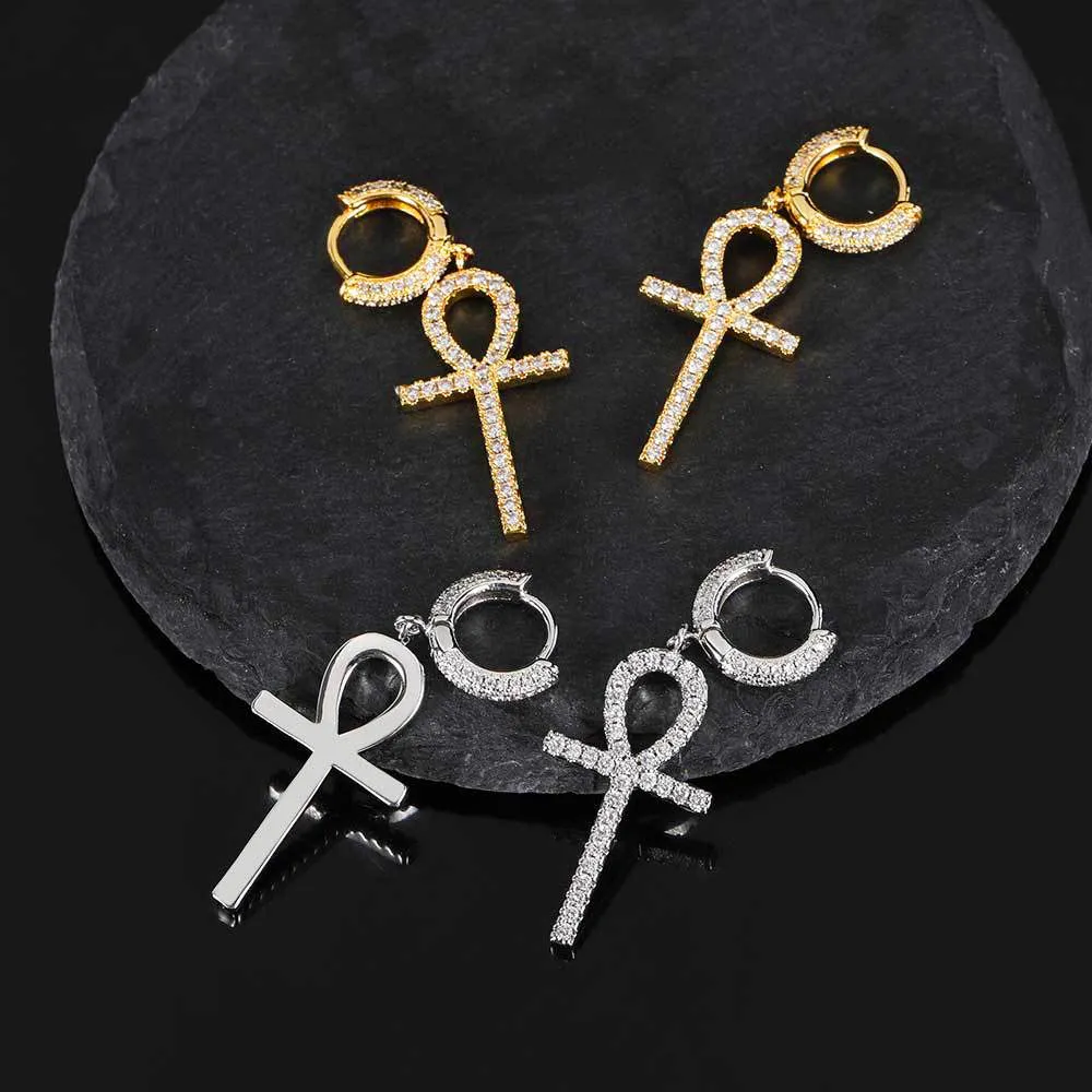 Iced Ankh Hoop Earrings