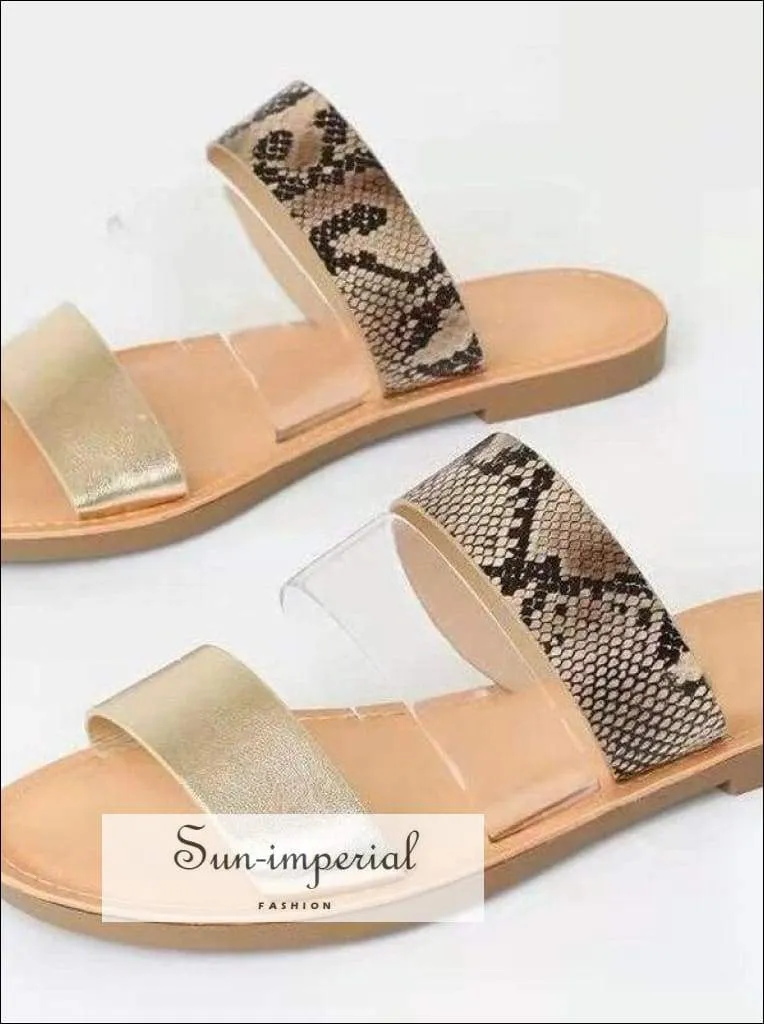 Leopard Double Band Flat Slide Sandals - Yellow