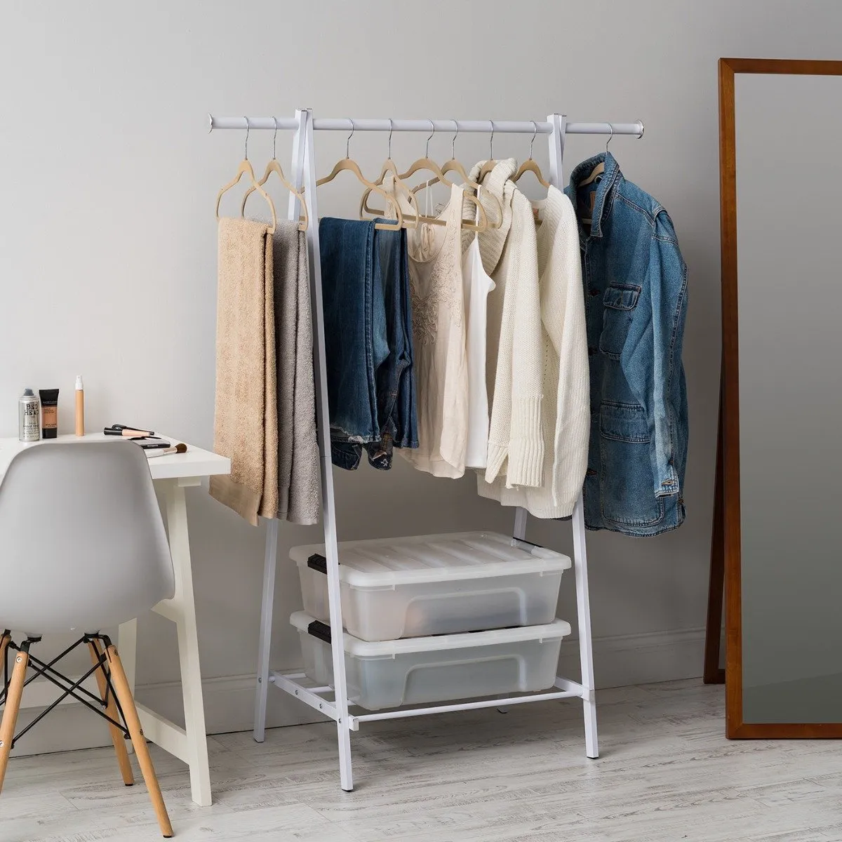 Metal Garment Rack with Slatted Shelf