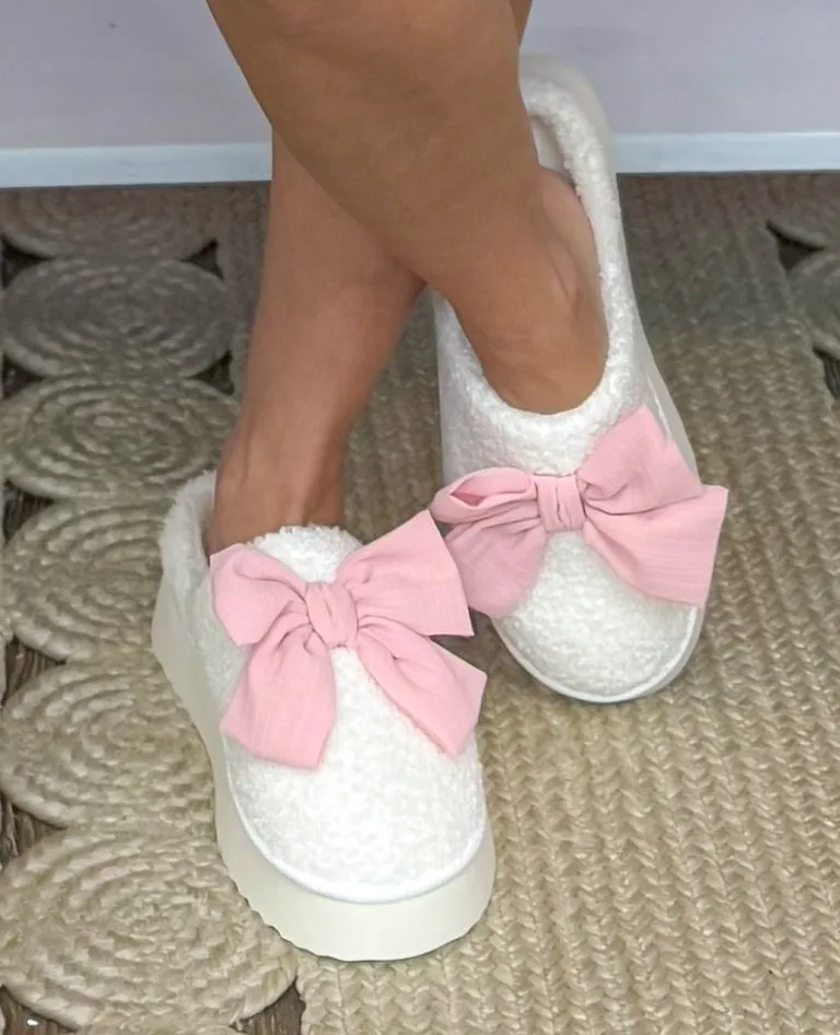 MIA Ivory Blush Bow Platform Shearl Slipper