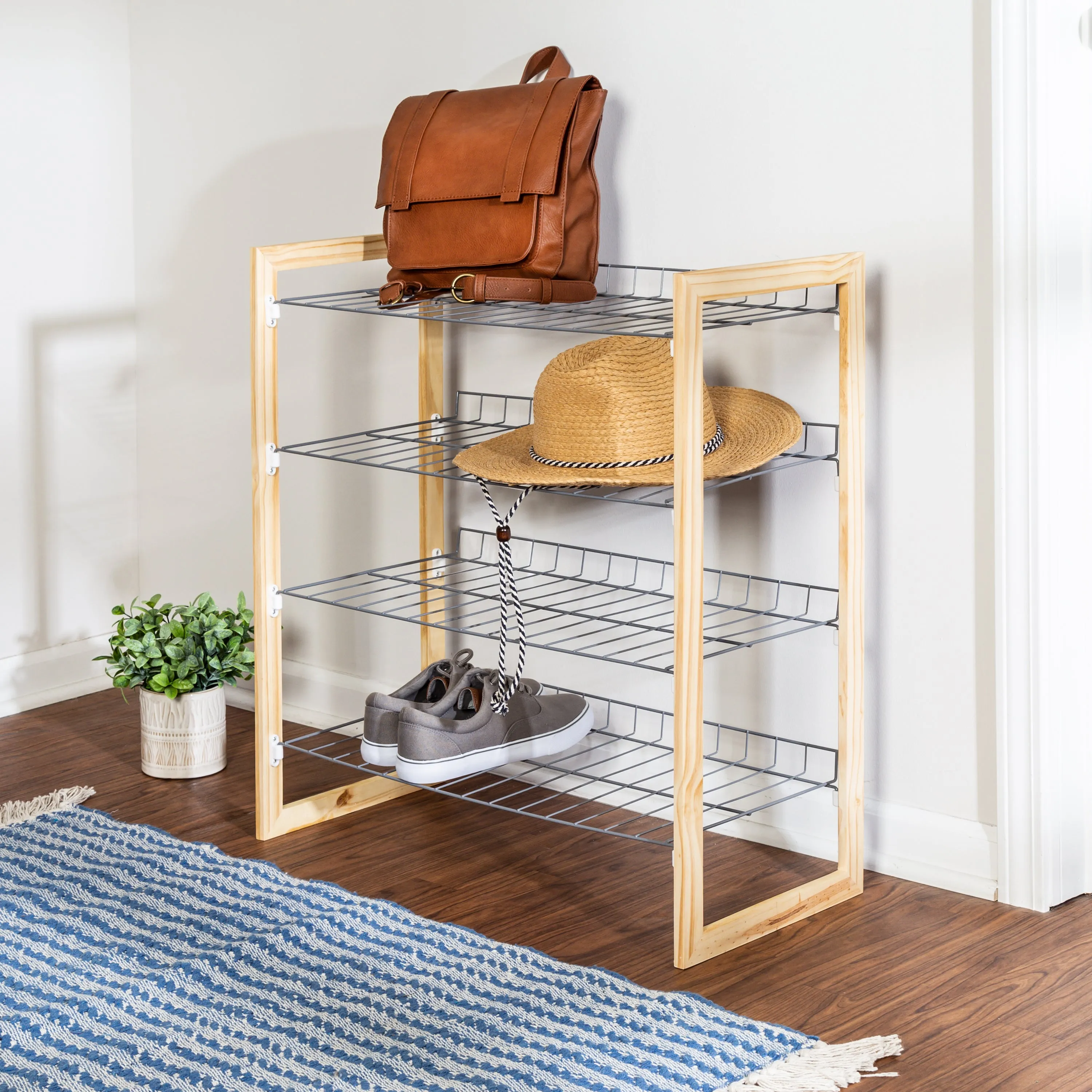 Natural/Chrome 4-Tier Storage Shelf