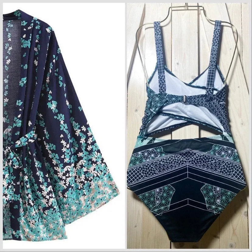 new UPF Black • Jade longsleeve swimsuit S-XL or one-shoulder one piece Emerald • Mist - sz L green gold geometrics modest edgy unique