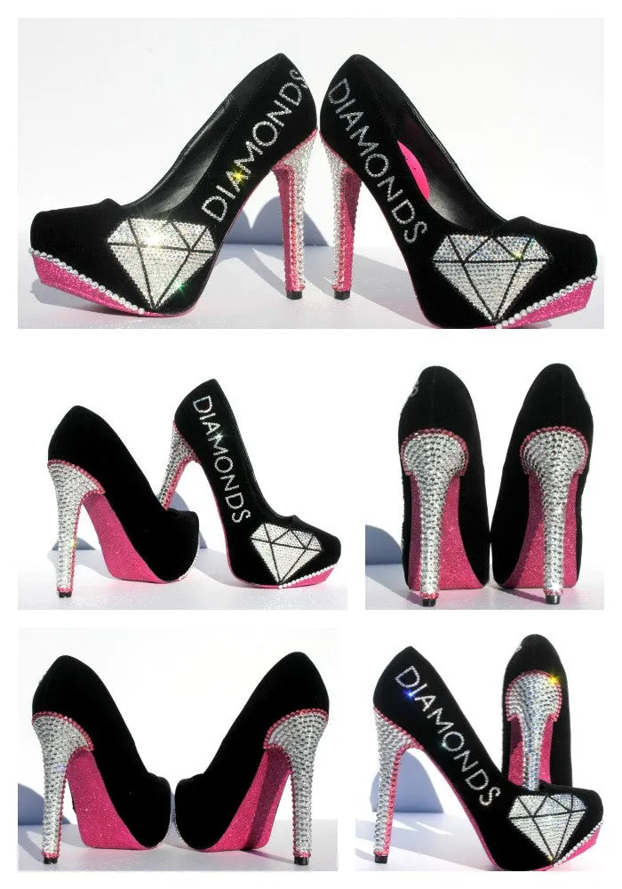 Pink & Black Crystal "Diamond" Heels