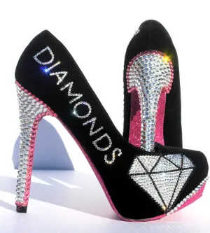 Pink & Black Crystal "Diamond" Heels