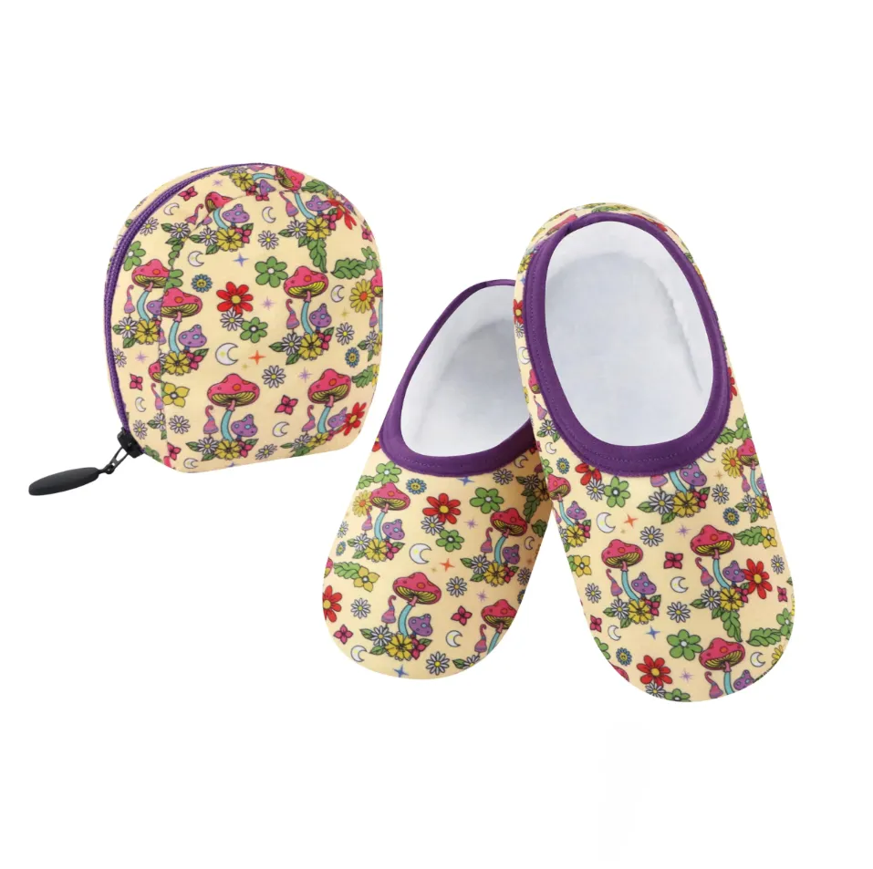 Snoozies Womens Feelin' Groovy Skinnies with Travel Pouch Slippers - Size Large